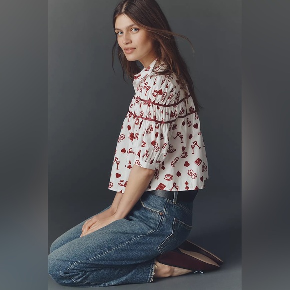 NWT Size XL - The Leandra Shirred Yoke Blouse by Maeve 100% Cotton (NWT US$ 118) - Picture 9 of 16